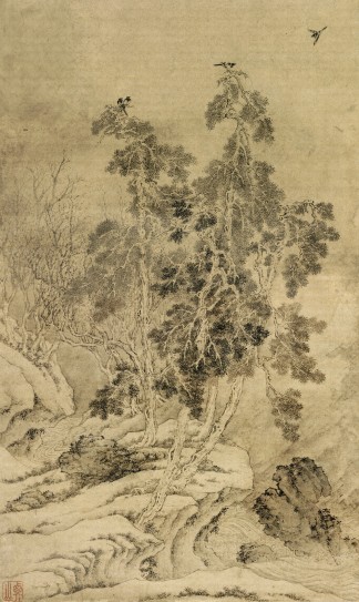 古柏归鹊图轴 | 明代/文徵明