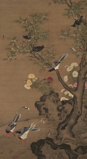 桂菊山禽图轴 | 明代/吕纪