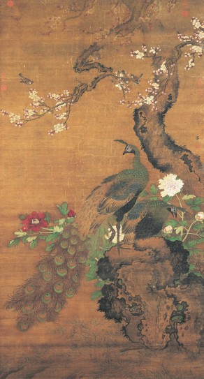 杏花孔雀图轴 | 明代/吕纪