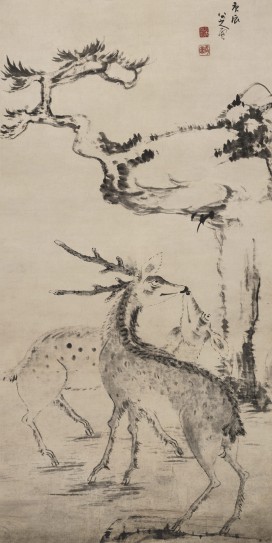 松树双鹿图轴 | 清代/朱耷