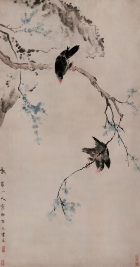 设色鸲鹆双栖图轴 | 清代/华嵒