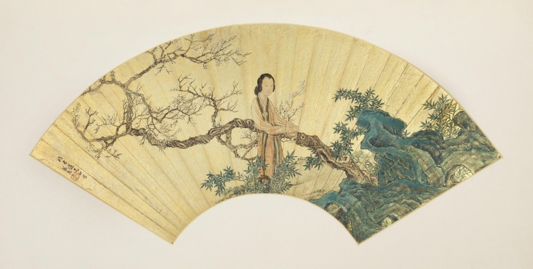 梅花仕女图扇 | 清代/任熊