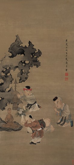 童子礼佛图轴 | 明代/陈洪绶