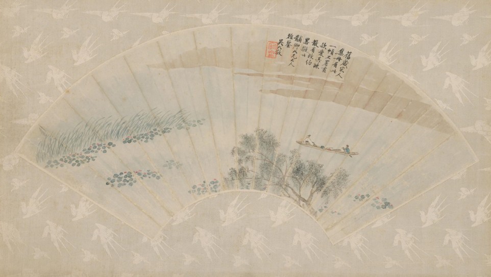 荷汀泛艇图扇 | 清代/吴大澂