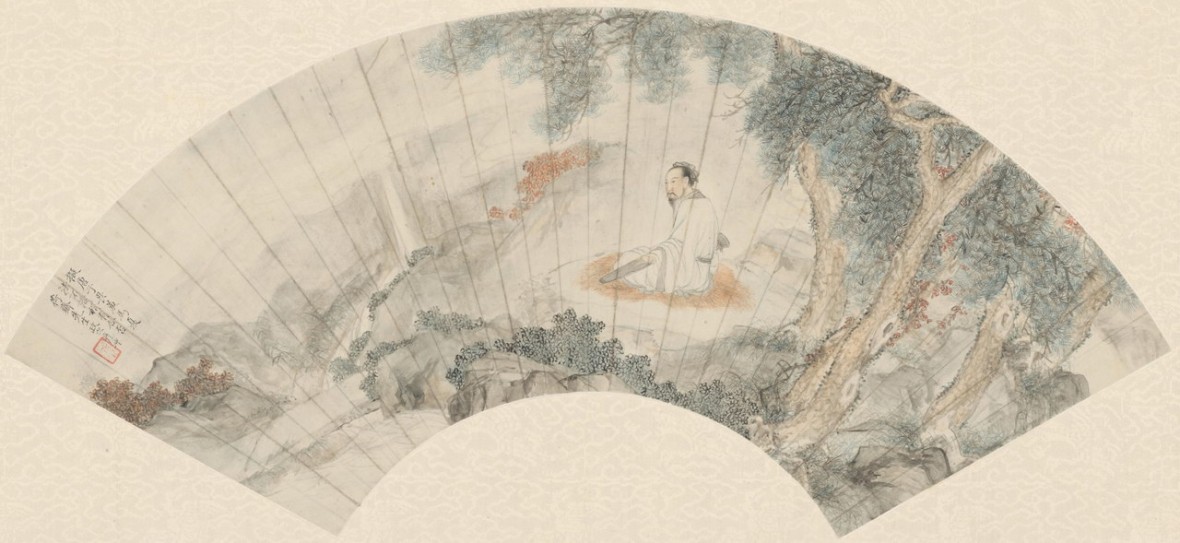 松荫鸣琴图扇 | 清代/刘彦冲