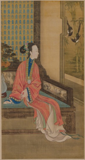 雍亲王题书堂深居图屏·倚榻观鹊轴 | 清代/宫廷画师