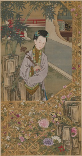 雍亲王题书堂深居图屏·立持如意轴 | 清代/宫廷画师