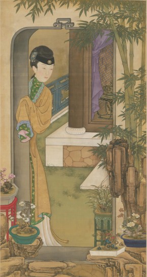 雍亲王题书堂深居图屏·倚门观竹轴 | 清代/宫廷画师