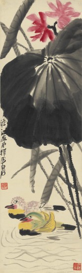 荷花鸳鸯镜心(款识澹江) | 近现代/齐白石