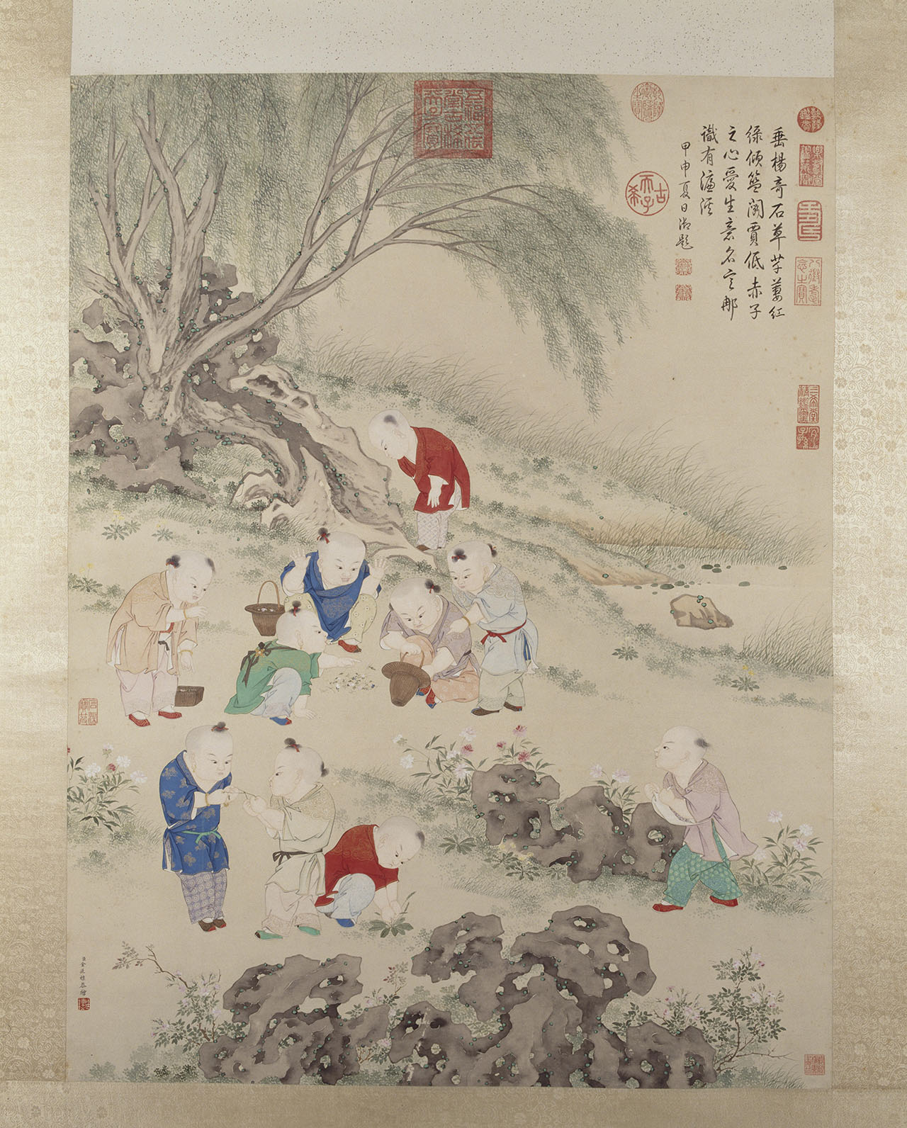 儿童斗草图轴 | 清代/金廷标